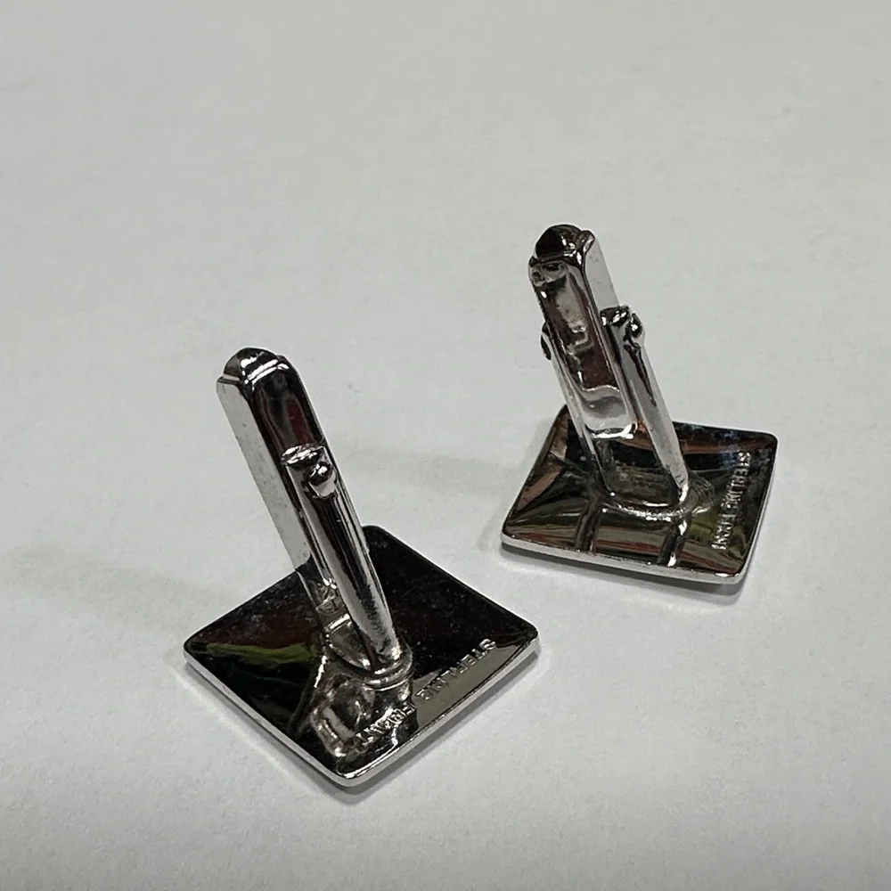 Sterling Silver MCM Square Cufflinks Set floral stripes (SS on front only)